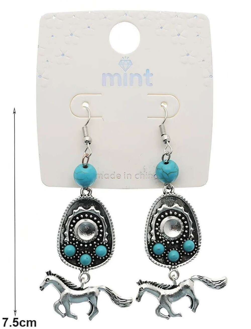 Mint Silver-tone Beaded Earrings with Horse Charms